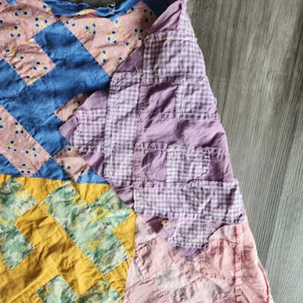 1940s Patchwork Quilt Top Only Feedsack Calico Cross Crown 55x70
